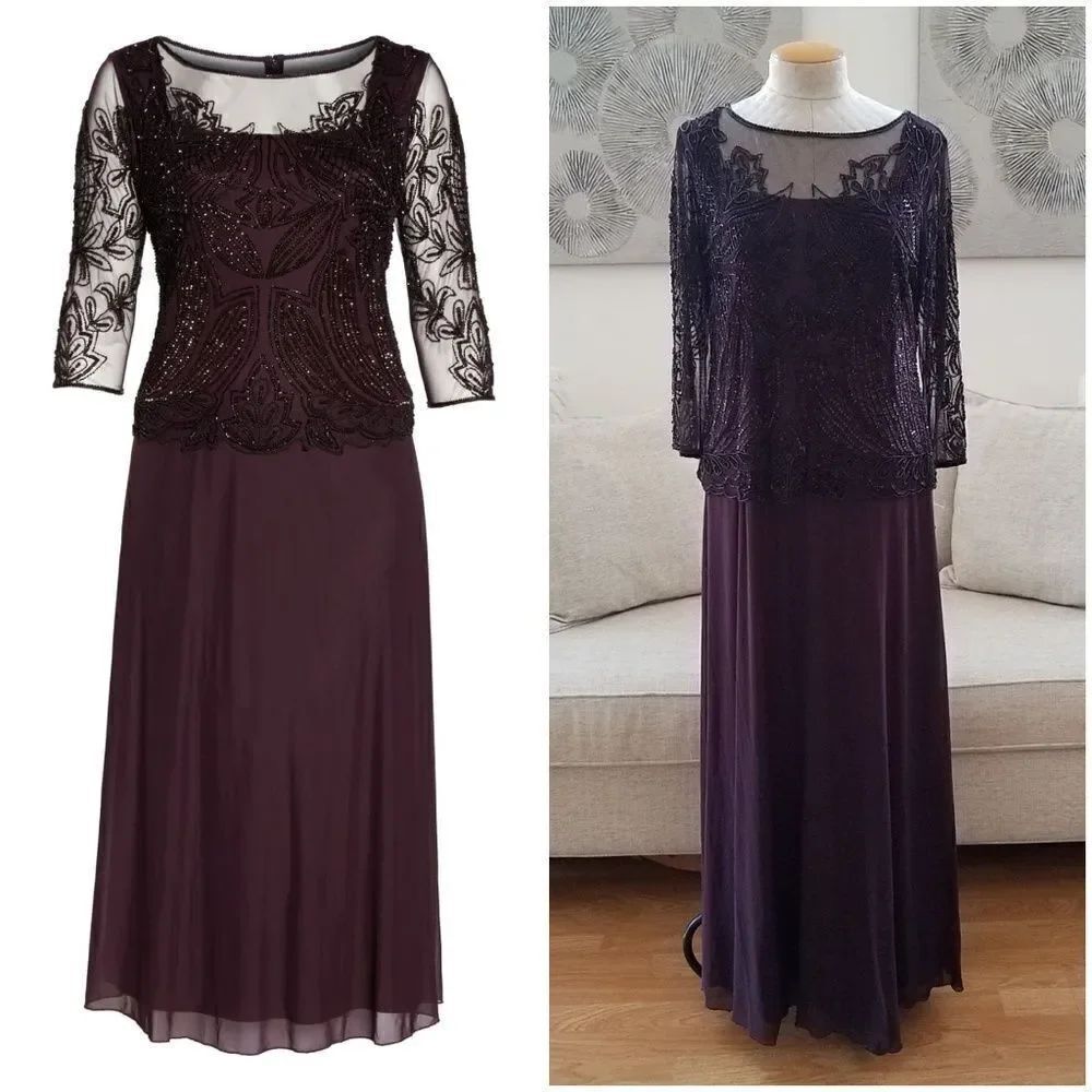 Pisarro Nights Beaded Illusion Gown sz 12